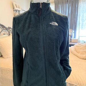 Women's The North Face Fuzzy Osito Deep Teal Blue Zip Up Fleece Jacket Size S